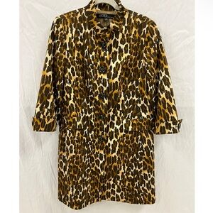 Kasper Leopard Print Knee Length Coat in Brown and Black Size 12